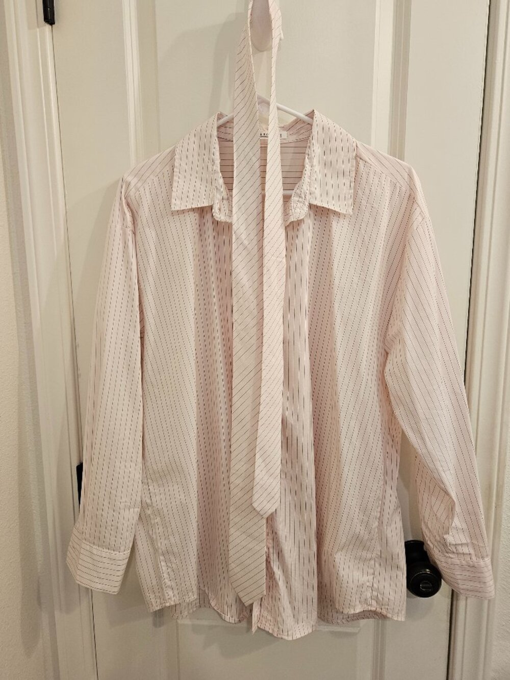 Blenca Oversized Pinstripe Shirt Blush Pink Tie Quiet Luxury M